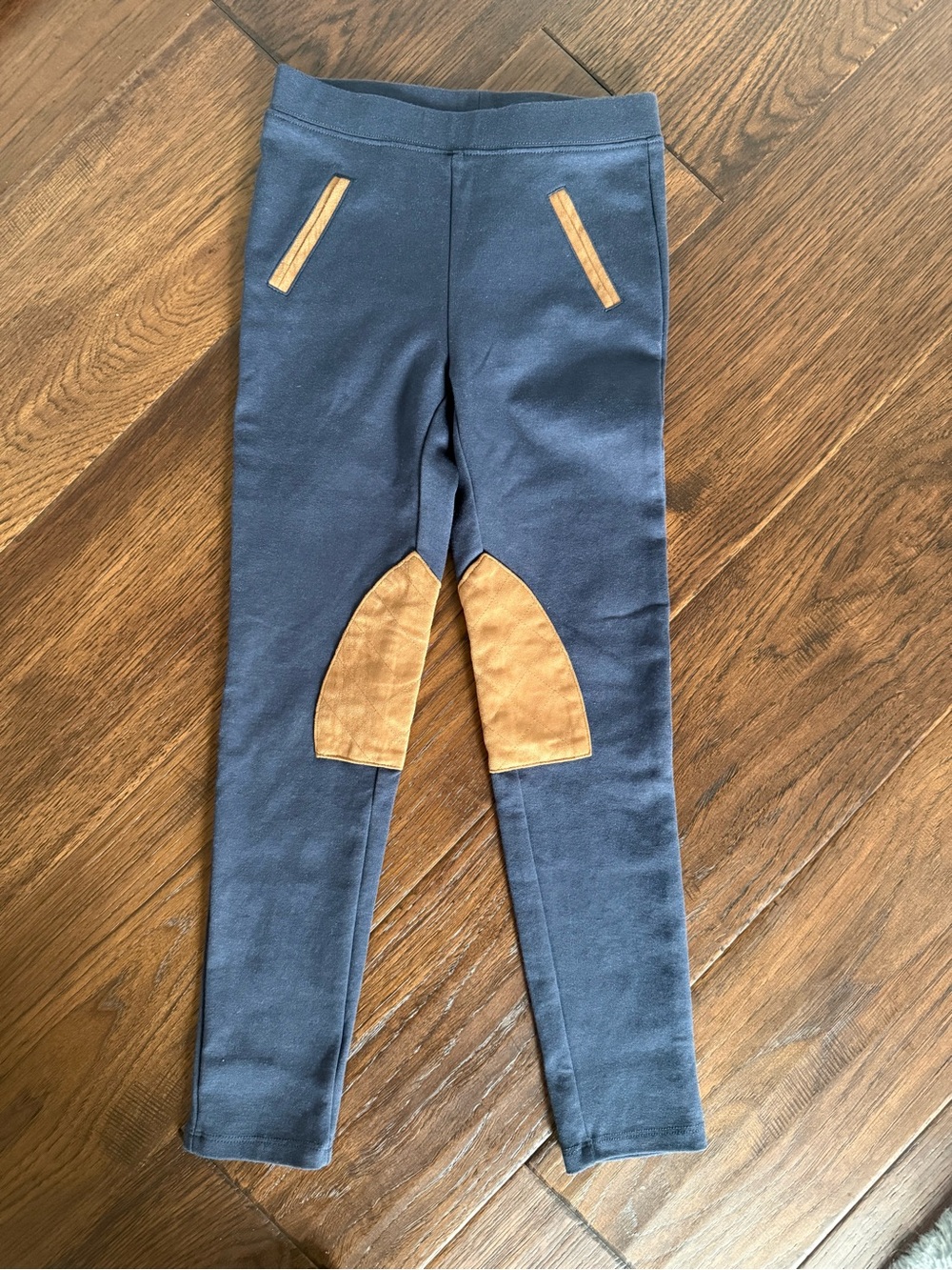 Kids Navy Riding Leggings with Tan Knee Patches, horseback riding, equestrian